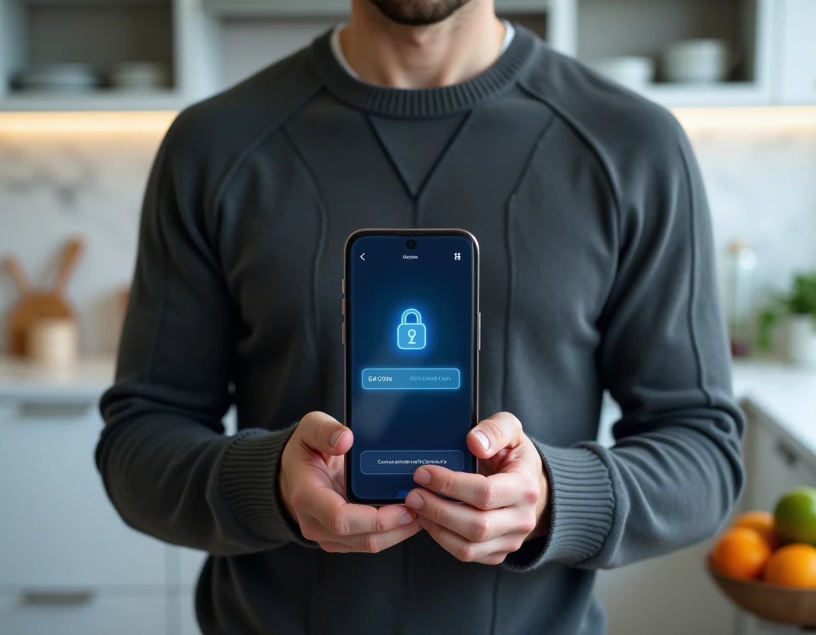 Homme authentifiant un paiement en ligne via application bancaire Cyberplus sur smartphone