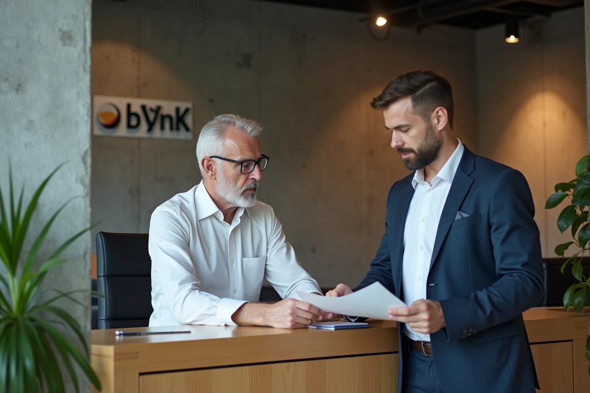 Comparaison visuelle entre un conseiller bancaire et un courtier indépendant en assurance dans un espace de services financiers moderne