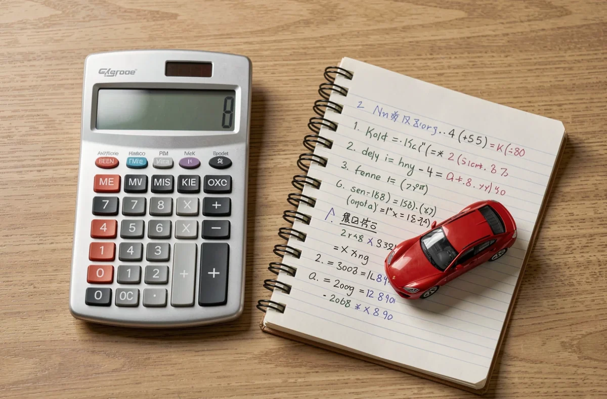 Calculatrice et carnet de chiffres pour comparer des financements auto