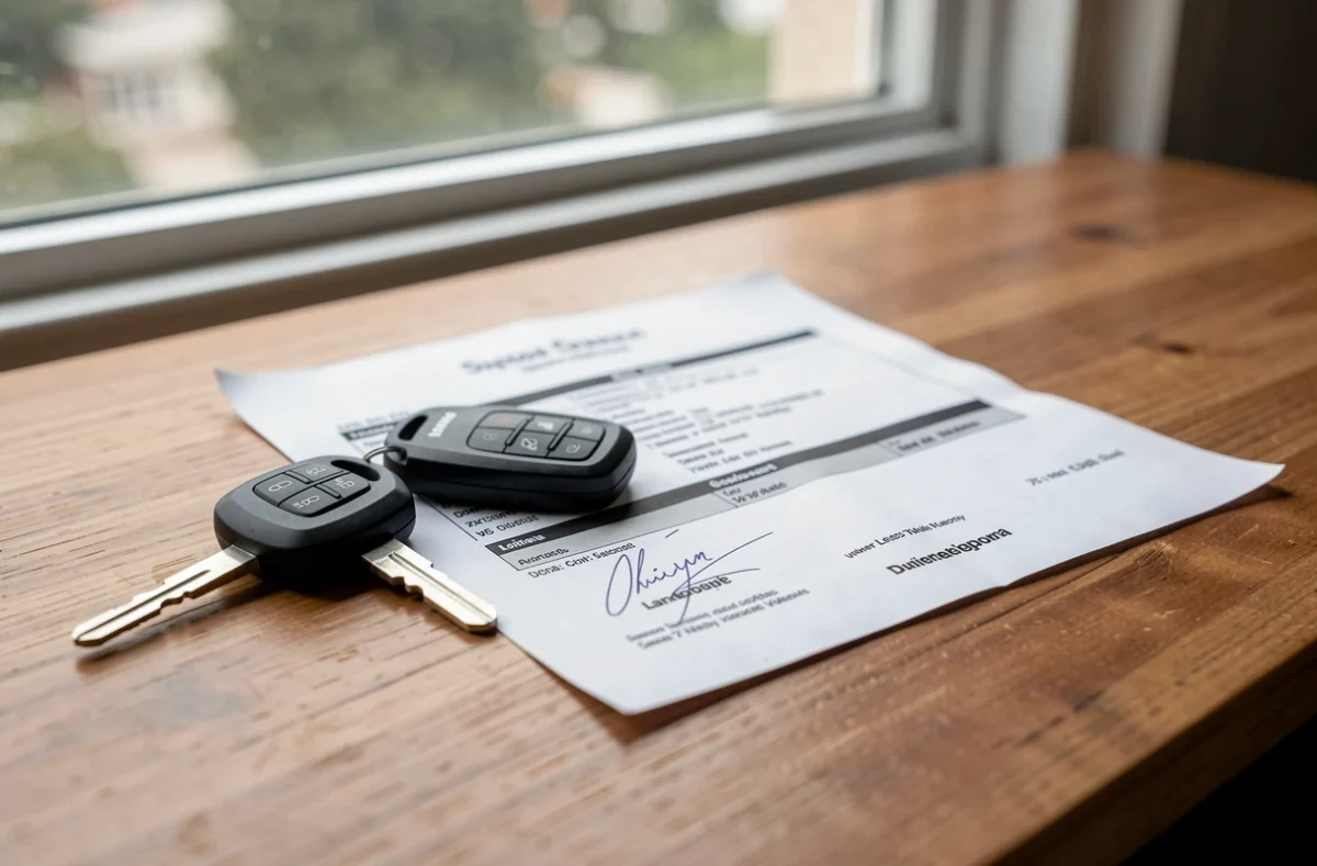 Clé de voiture posée sur un contrat de location signé