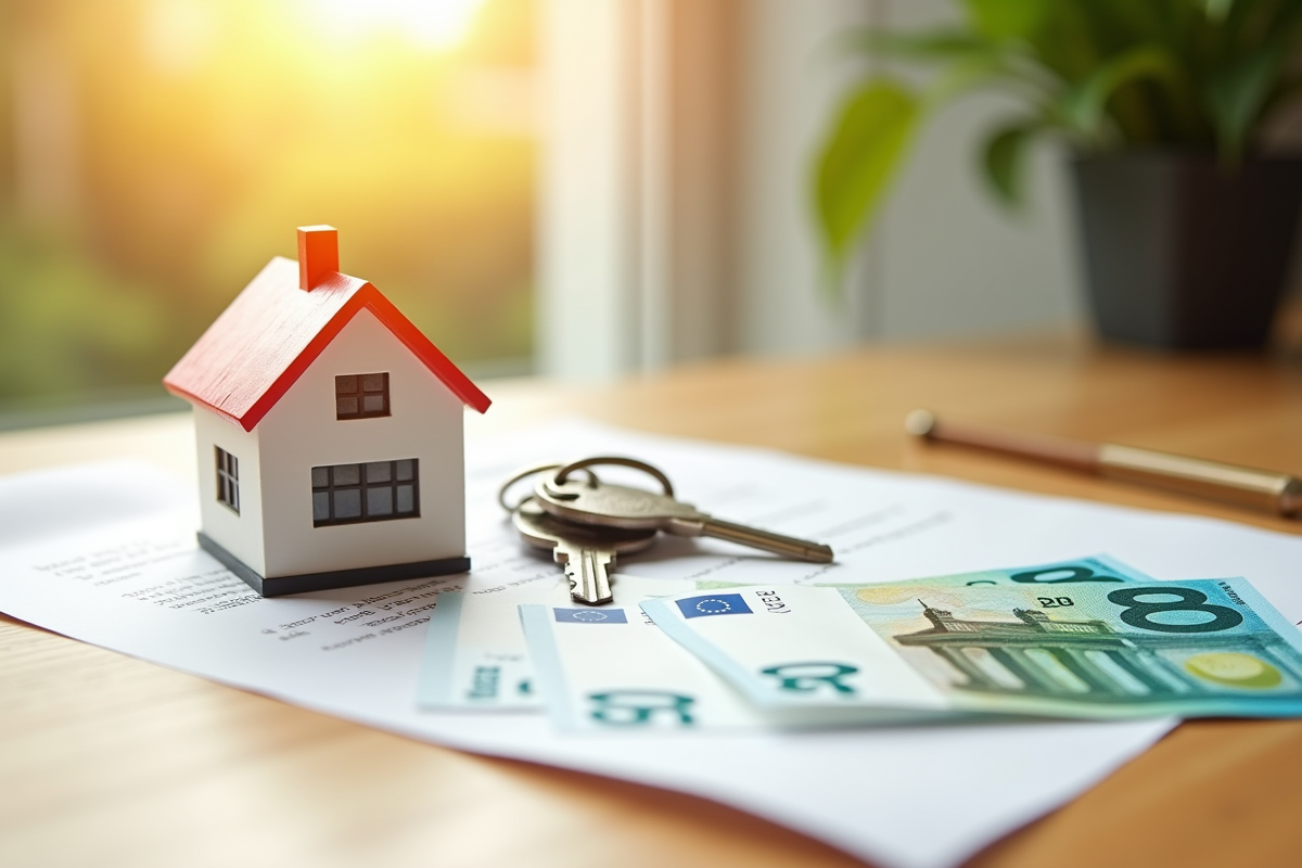 Clés et maquette de maison sur un contrat avec billets d euro