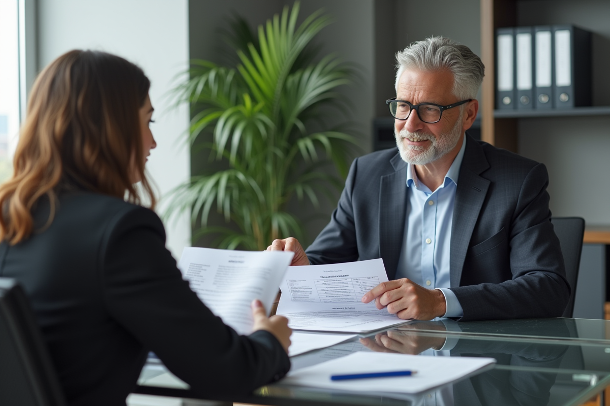 Conseiller financier et enseignante en discussion