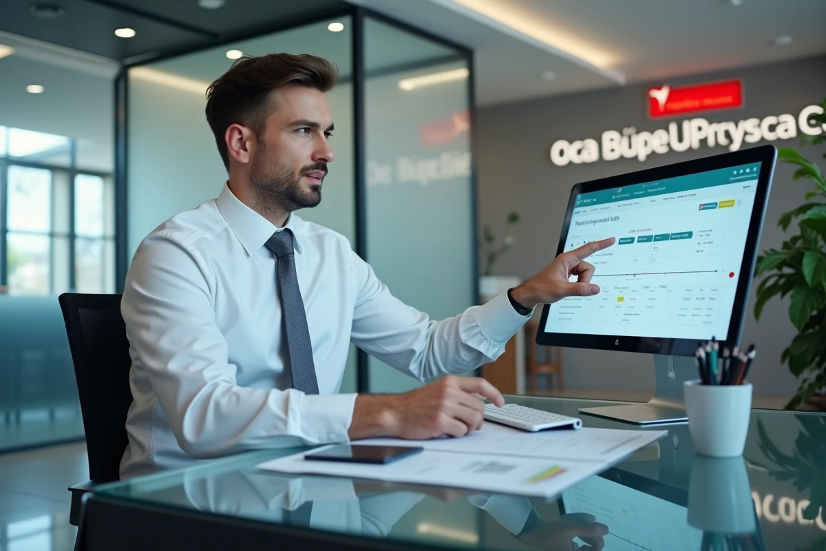 Conseiller bancaire La Banque Postale expliquant les étapes de traitement d'une opération en cours à un client