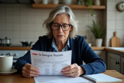 Femme consultant un relevé de compte La Banque Postale à la maison, illustrant le délai de traitement d'une opération bancaire