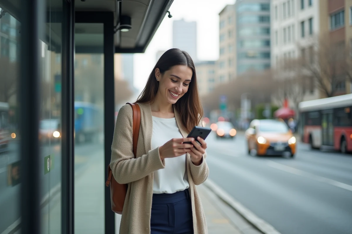 Femme souriante vérifiant son smartphone à l