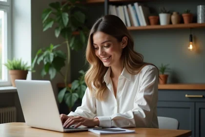 Femme d affaires utilisant son ordinateur pour la banque en ligne