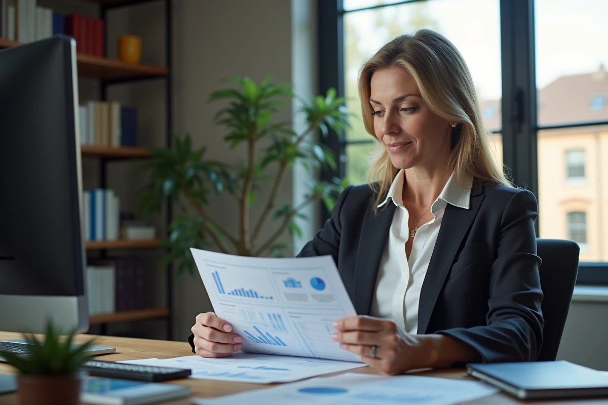 Femme d affaires avec document immobilier dans son bureau