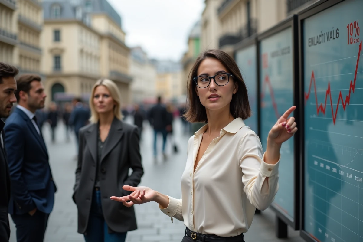 Jeune femme française pointant un graphique économique