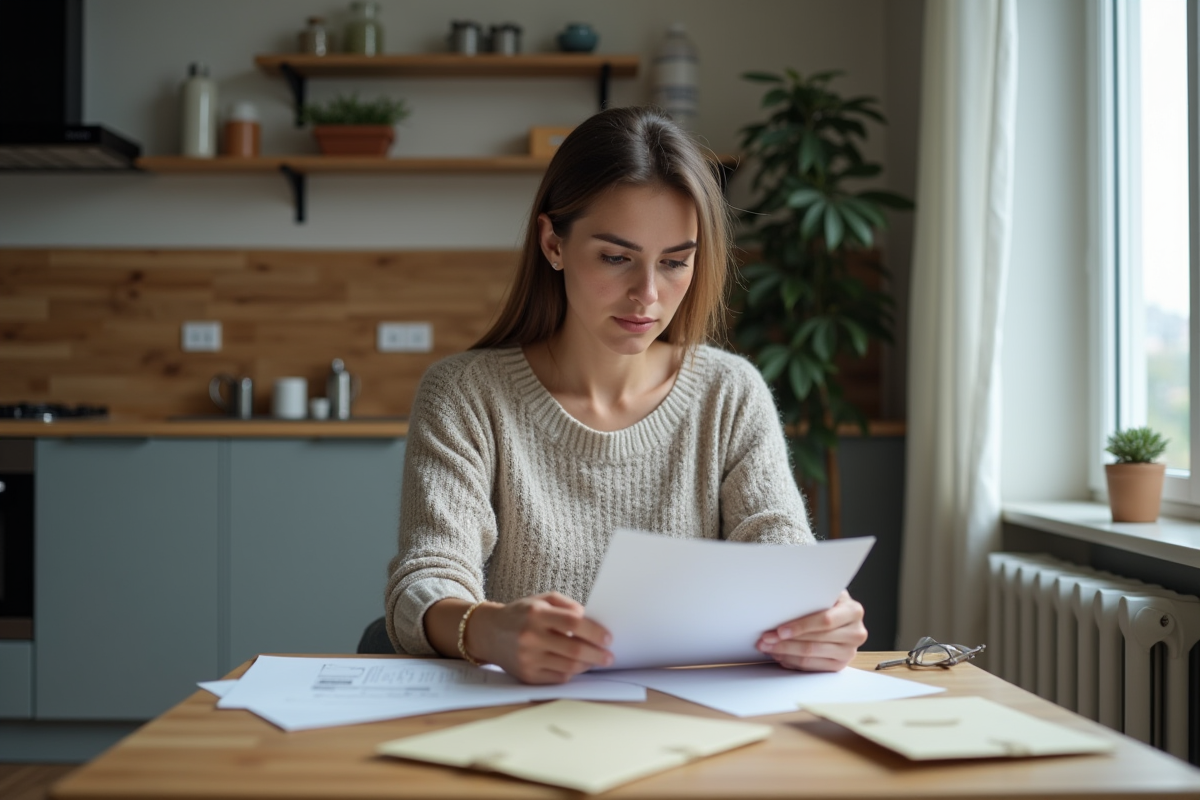 Femme assise à la table avec documents officiels