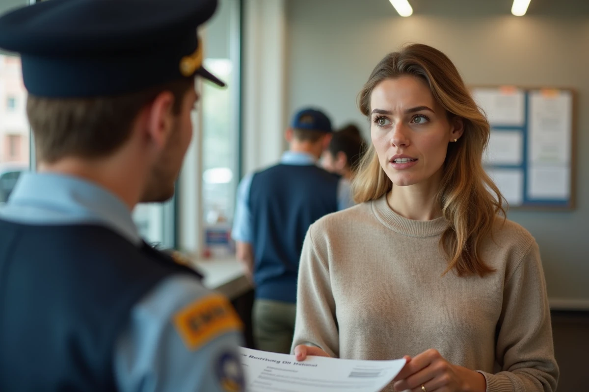 Jeune femme explique son problème à un agent postal