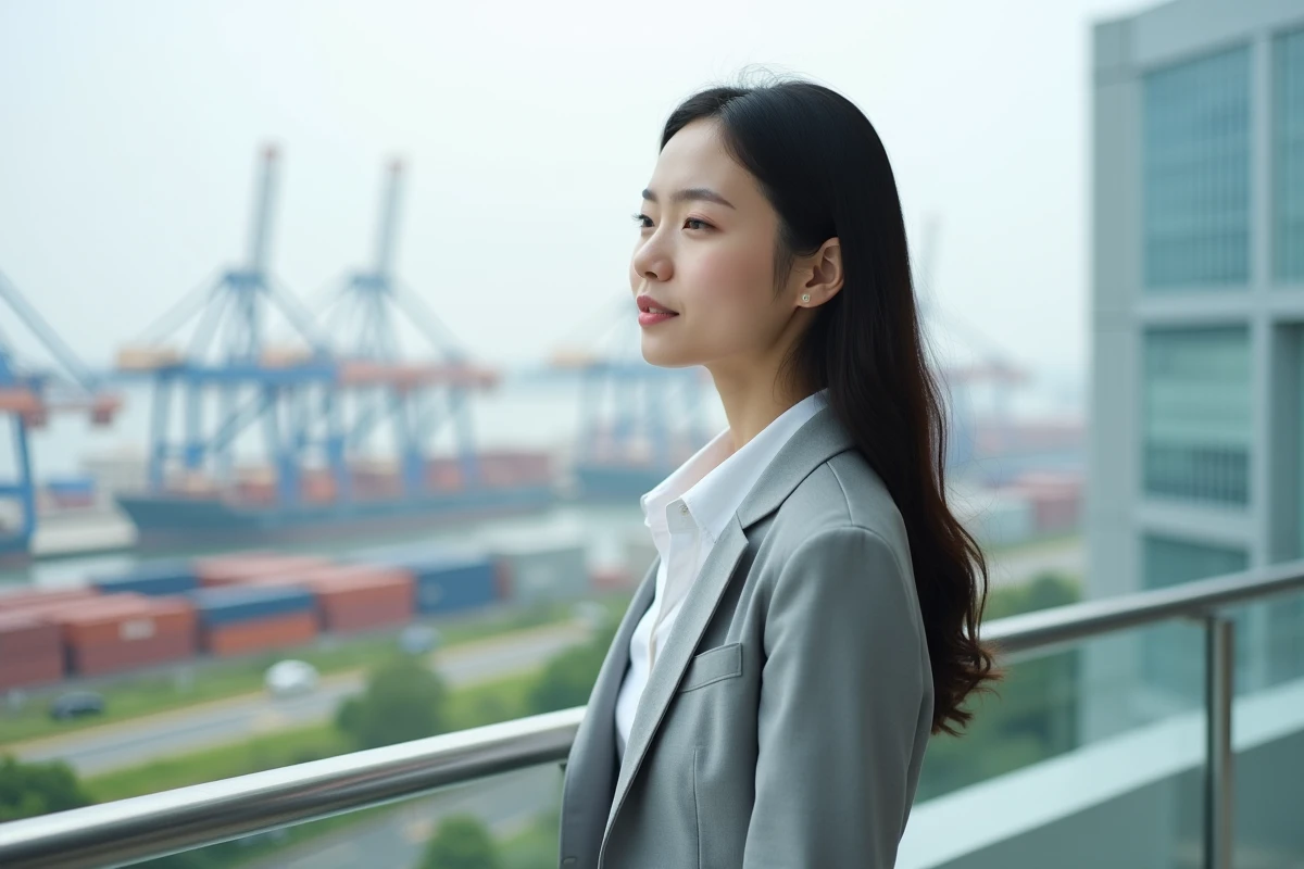 Jeune femme professionnelle regardant la ville portuaire