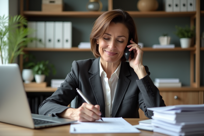 Femme en retraite travaillant à son bureau moderne