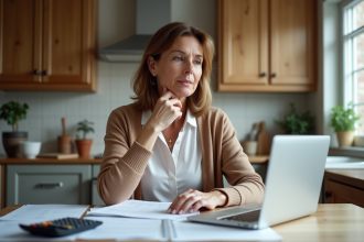 Femme d'âge moyen examinant ses papiers à la maison