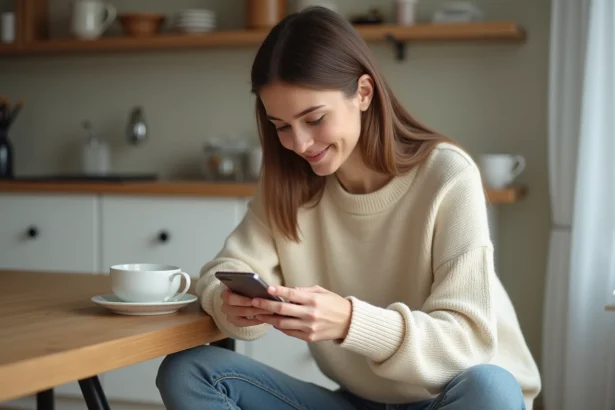 Jeune femme souriante utilisant son smartphone pour transférer de l'argent