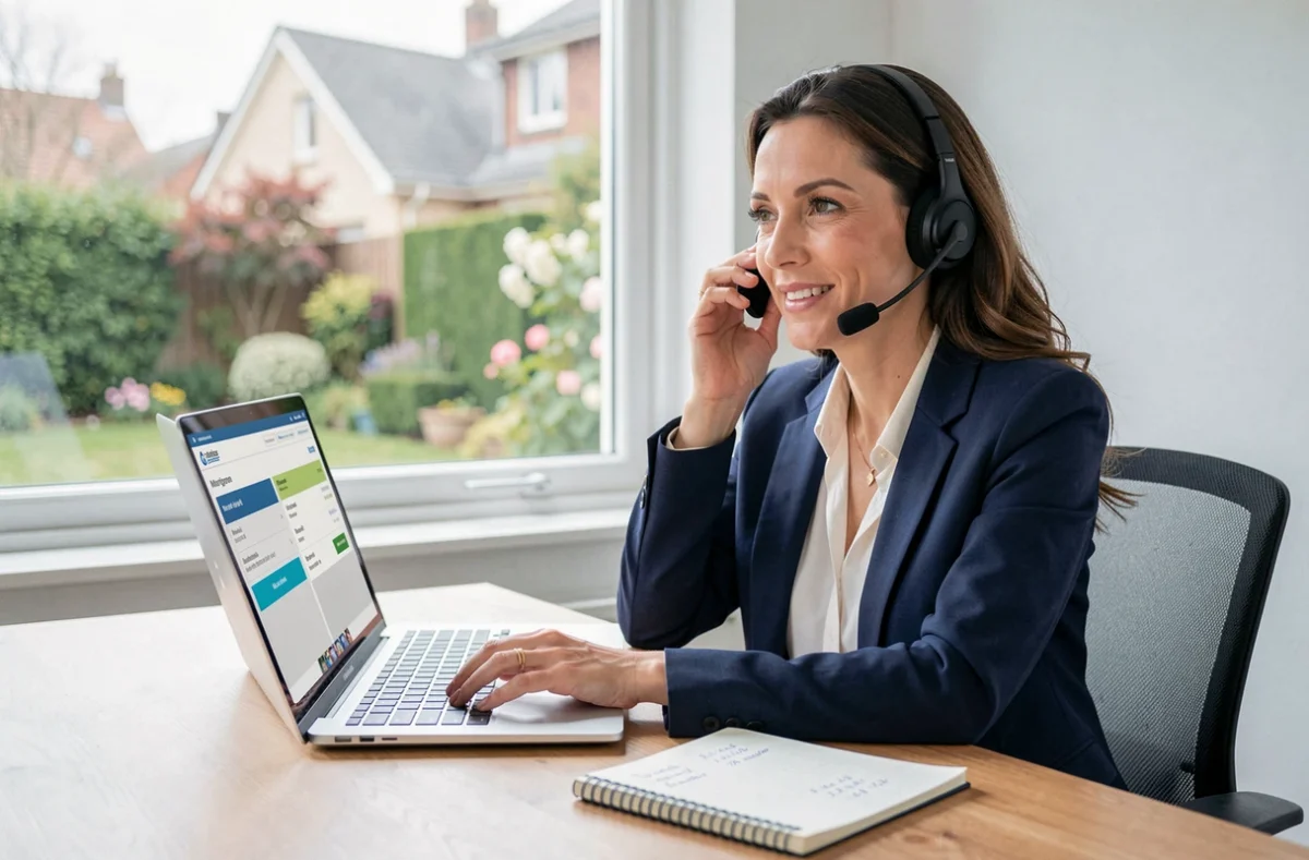 Conseillère de Finances-moi.com accompagnant un client par téléphone pour un projet de crédit immobilier