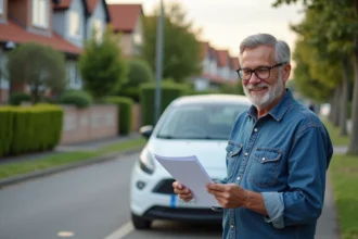 Conducteur vérifiant son contrat d'assurance au tiers
