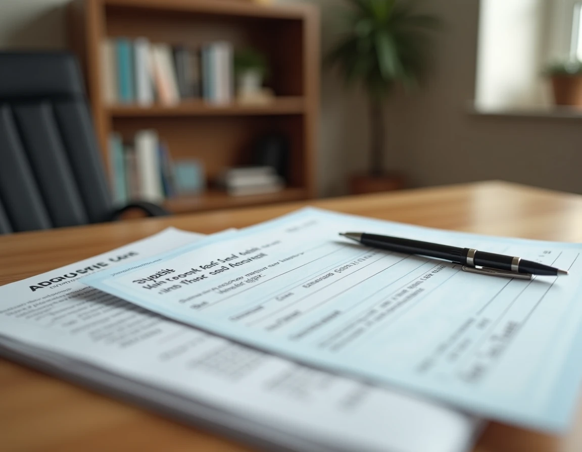 Gros plan d'un chèque rempli posé sur un bureau avec des documents de vente entre particuliers