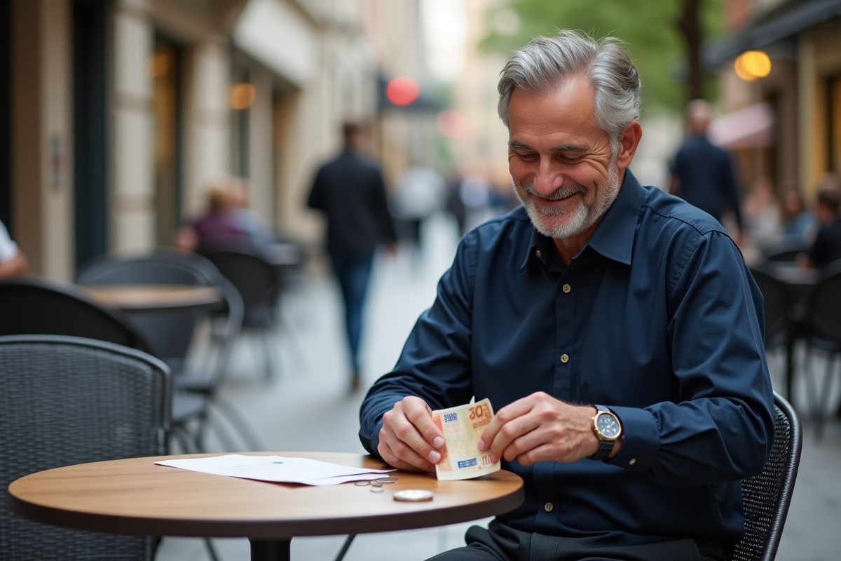 Homme comptant de l