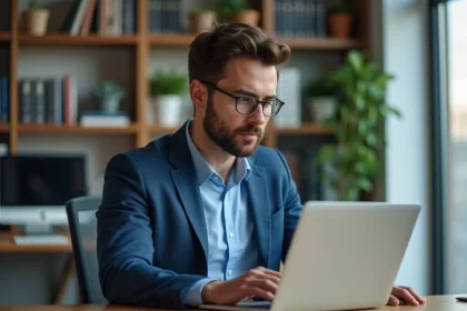 Jeune homme en bureau étudiant des graphiques financiers