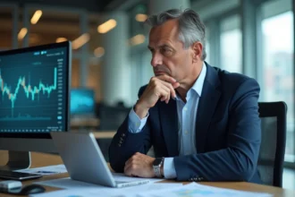 Homme d'affaires en costume dans un bureau moderne
