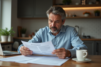 Homme d'âge moyen organisant ses documents de retraite