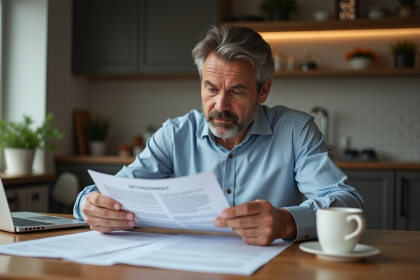 Homme d'âge moyen organisant ses documents de retraite