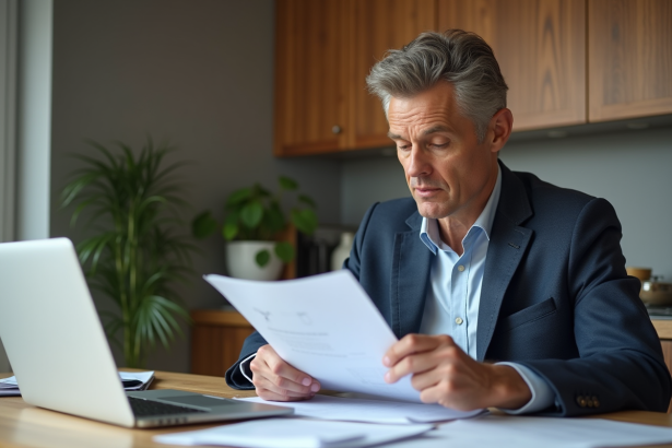 Homme d'âge moyen en tenue décontractée travaillant à la maison