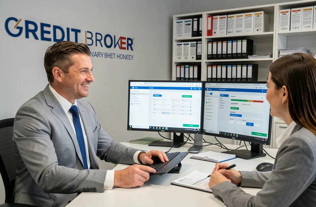 Conseiller IN&FI Crédits Val-d'Oise simulant un prêt immobilier sur ordinateur avec des clients