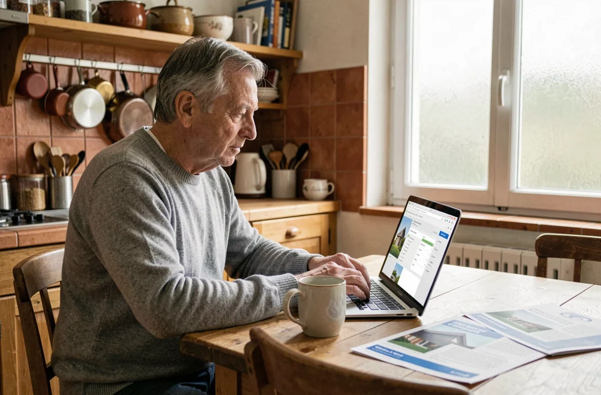 Homme retraité consultant des informations sur les SCPI depuis chez lui
