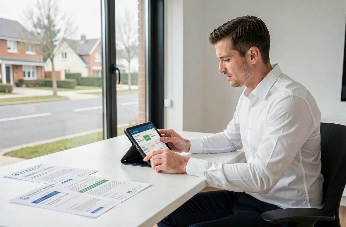 Conseiller Meilleurtaux Val-d'Oise utilisant une tablette pour comparer des offres de prêt