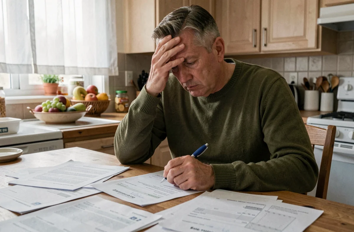 Homme stressé face aux pièges d'un crédit immobilier pour investir en SCPI, hésitant à signer