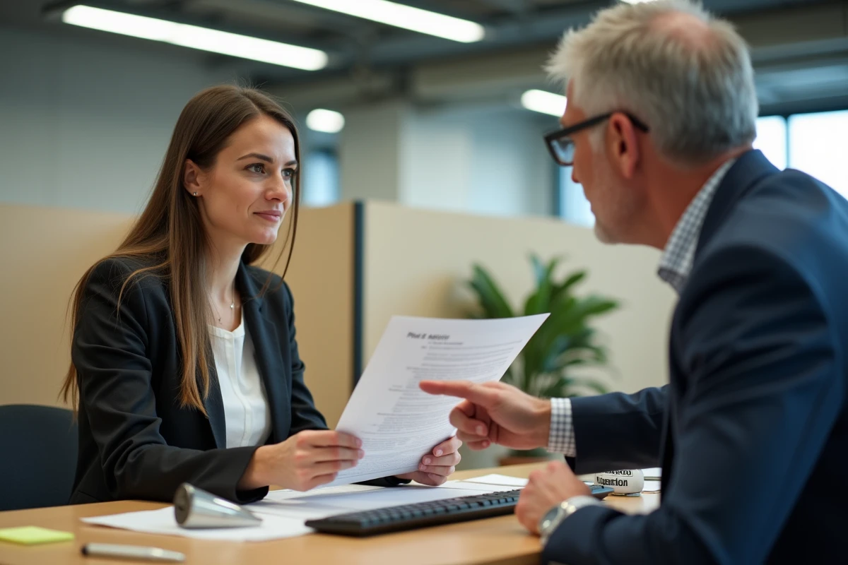 Femme en rendez-vous avec un conseiller Pôle emploi pour régulariser une actualisation tardive et son paiement d'allocation