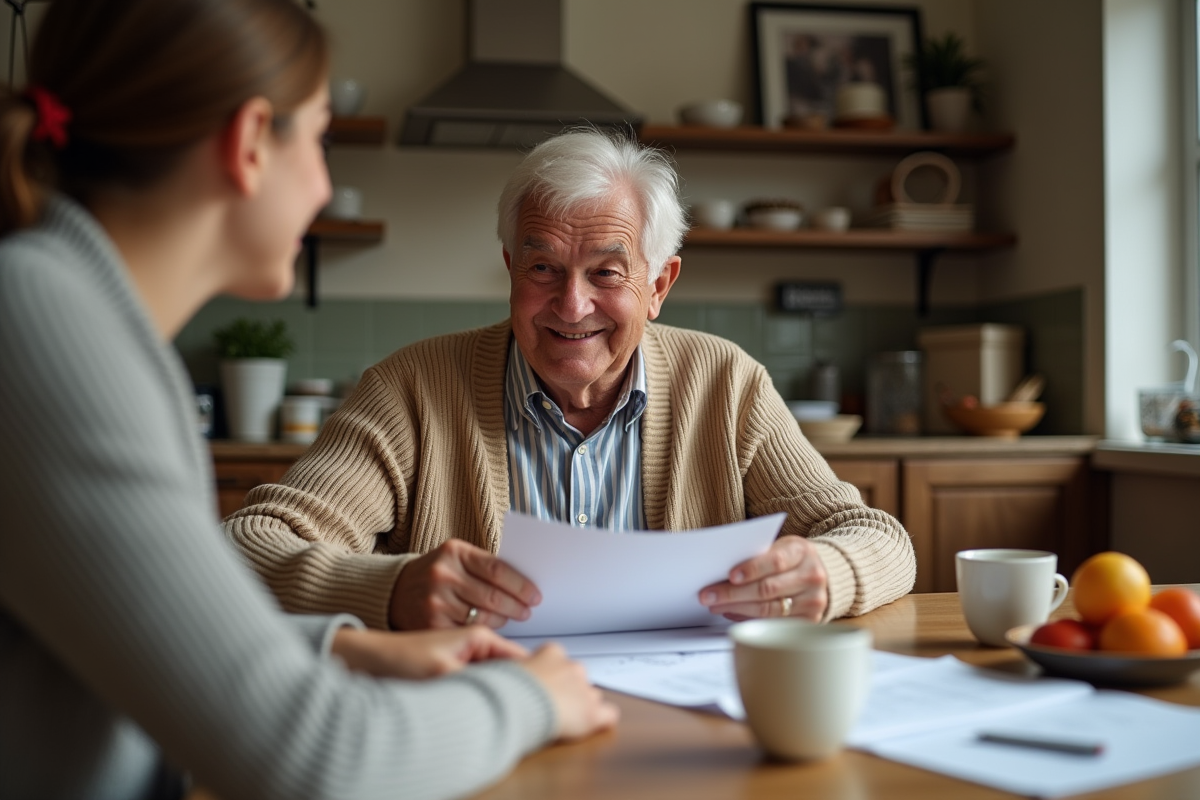 Homme retraité discutant de pension avec un proche