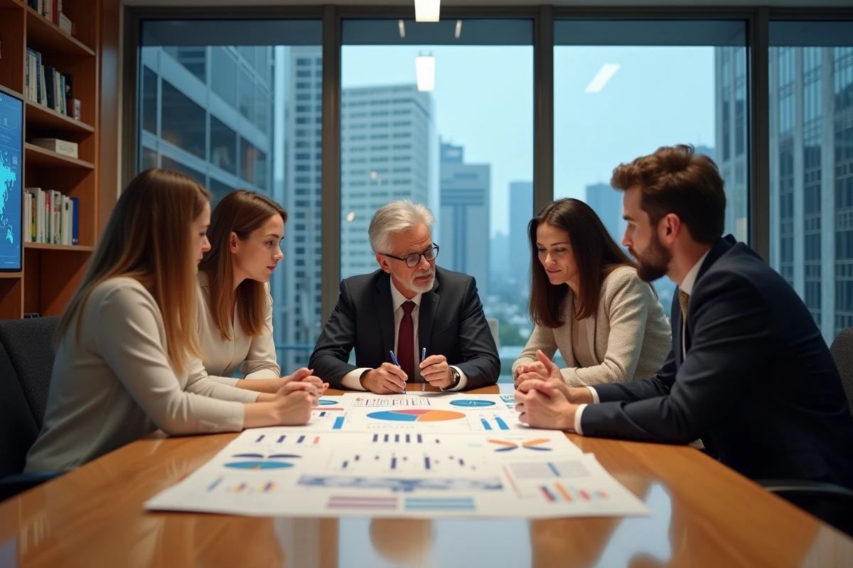 Groupe de professionnels discutant autour d